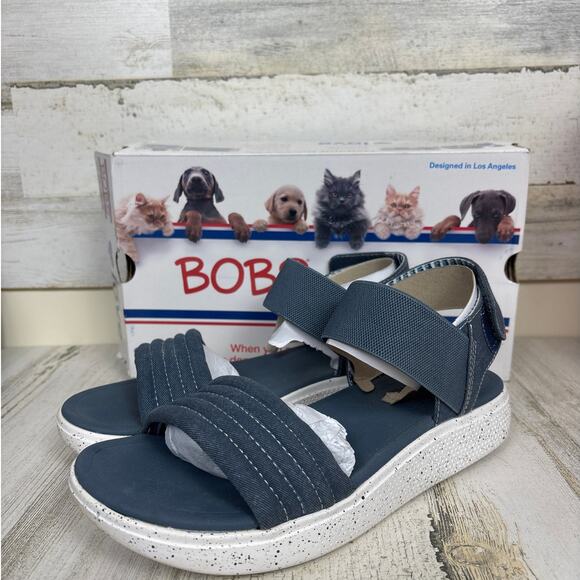 Skechers women 8 summer skipper navy blue sandal ankle shoe canvas - Picture 1 of 9